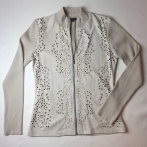 Alberto Makali Tan Faux Suede Zip Front Jacket with Cutout Design,‎ Sz M